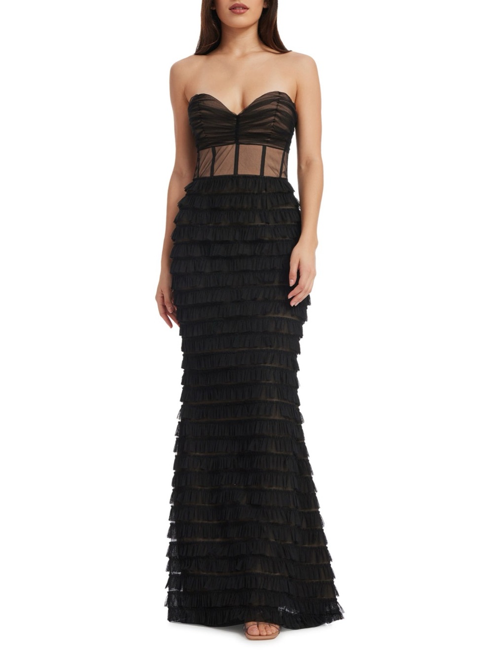 Dress the Population Grace Dress Mermaid Gown Black Nude Size S Black Tie Formal